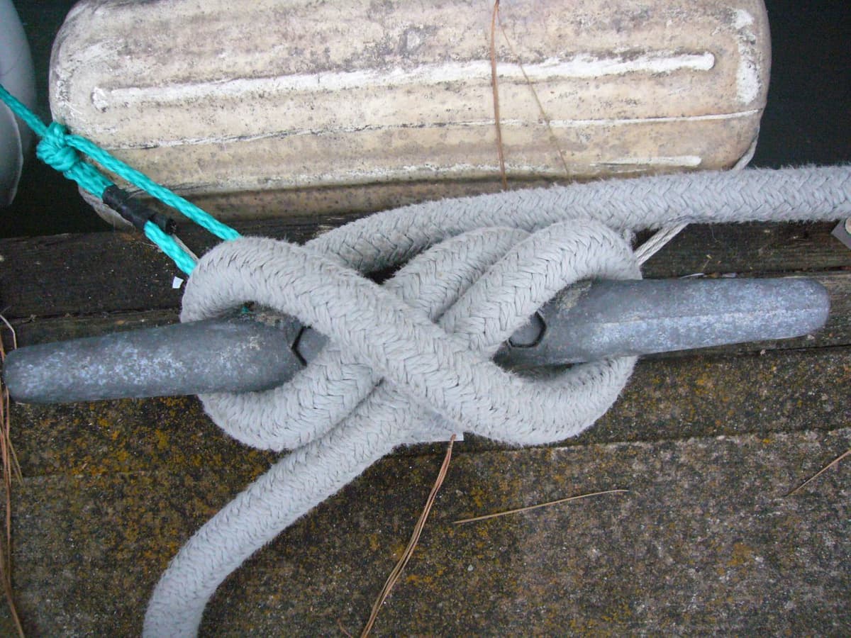 Classic nautical cleat knot close-up