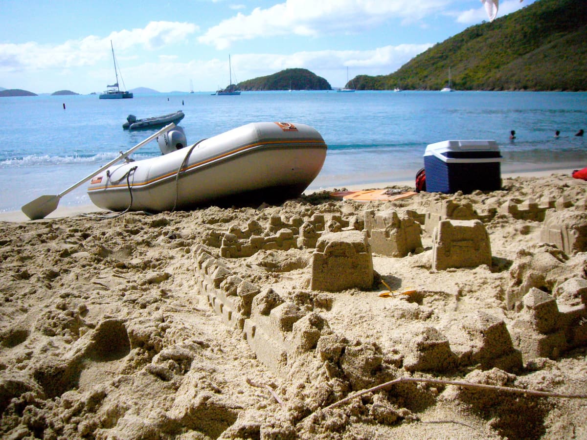 Exit Strategy dinghy on Caribbean beach